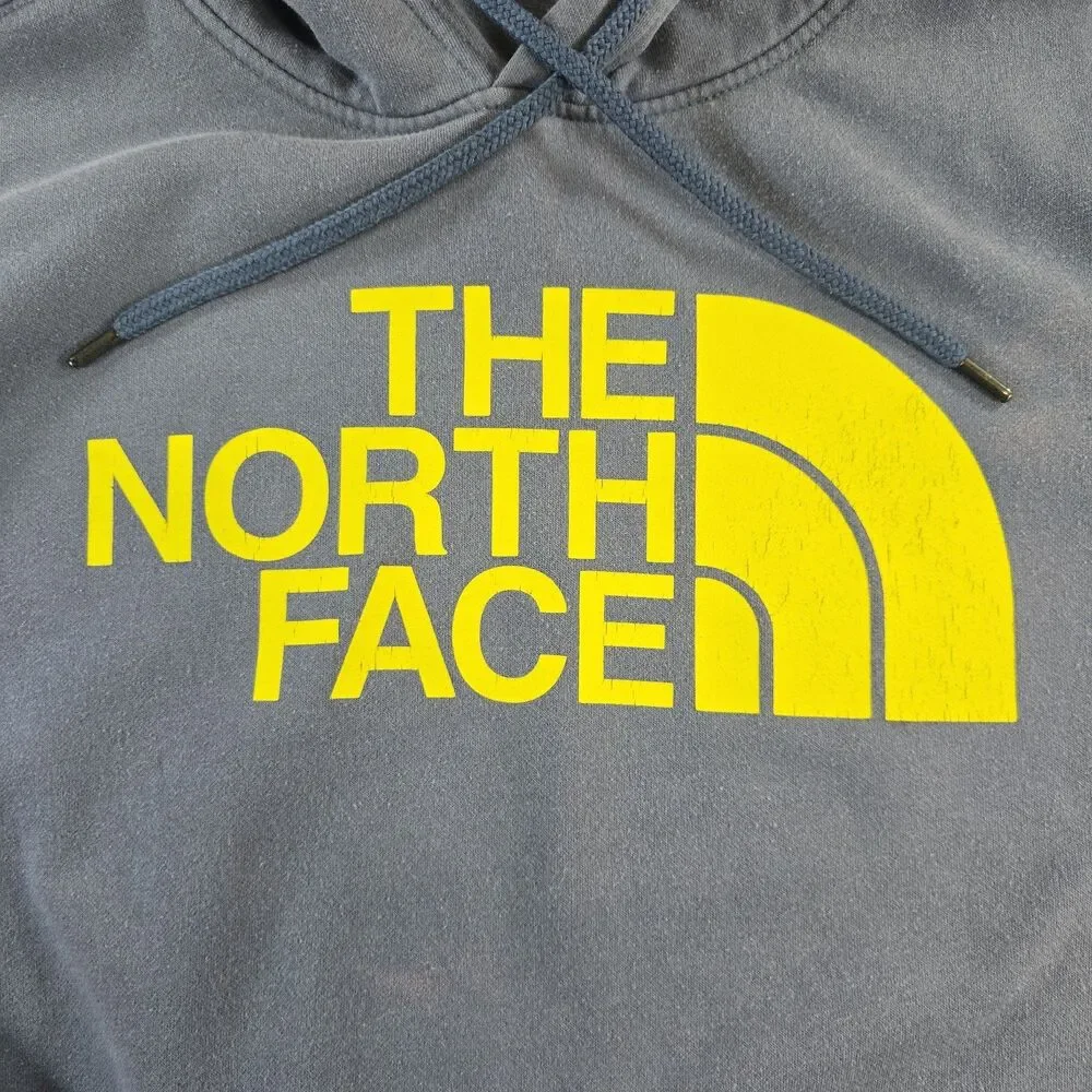 The North Face Men's Hoodie Lime Green Logo Sweatshirt Denim Blue Size M *Flaws*